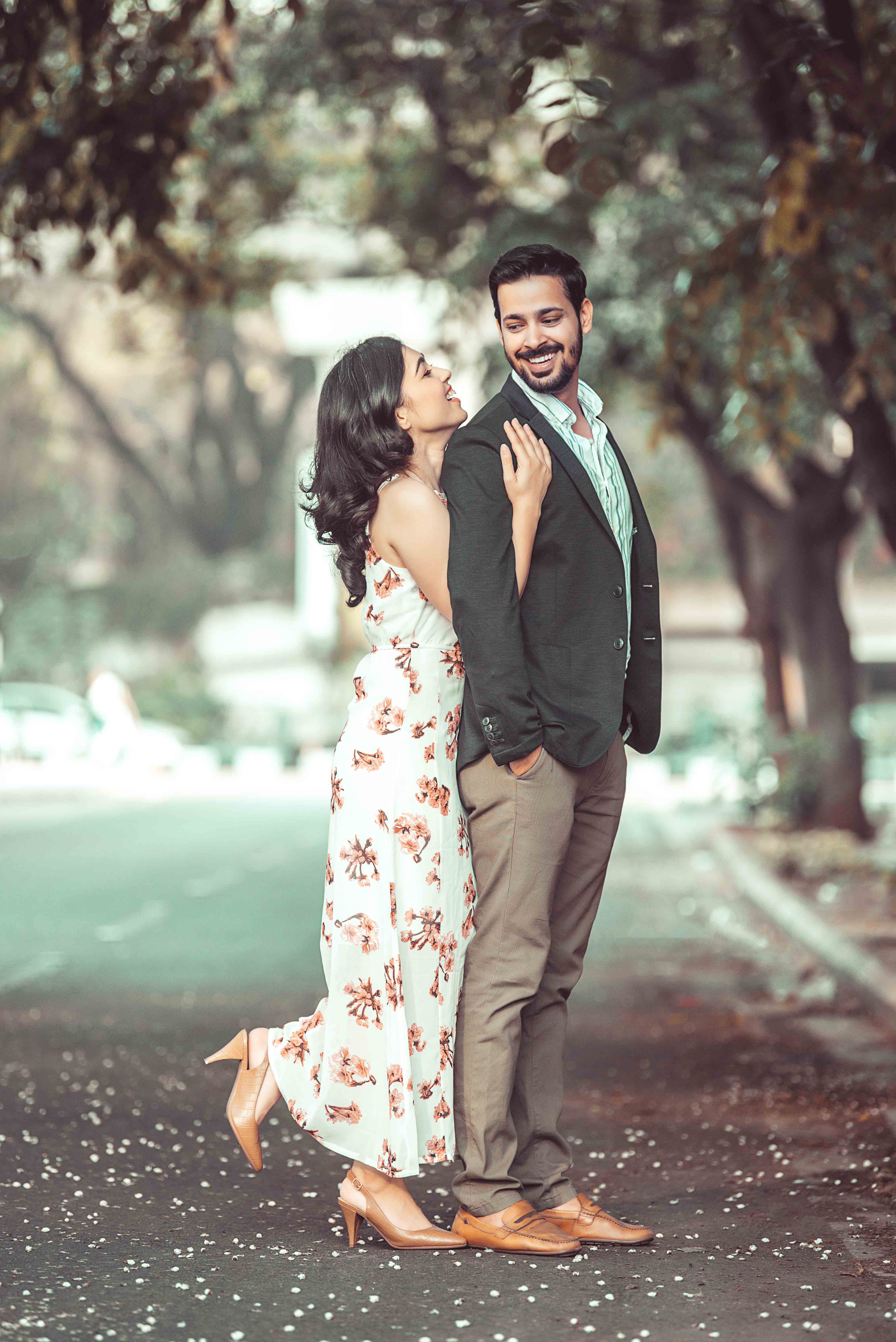 Candid pre-wedding shoot of happy couple